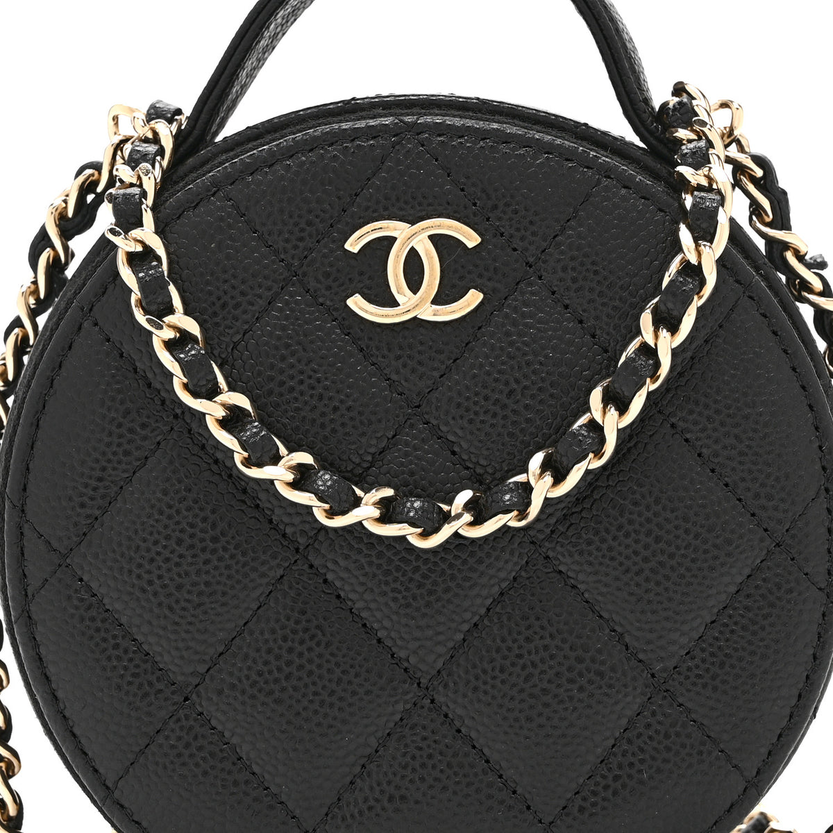 Caviar Quilted Round Handle With Care Vanity With Chain Black