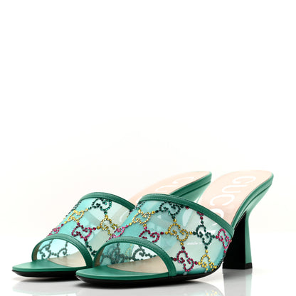 Gucci Tela Retino Nappa Crystal GG Monogram Square G 95mm Slide Sandals 37 Turquoise 3 of 9