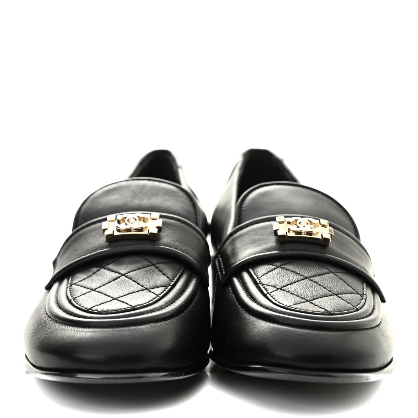 Lambskin Quilted Womens CC Loafers 41 Black
