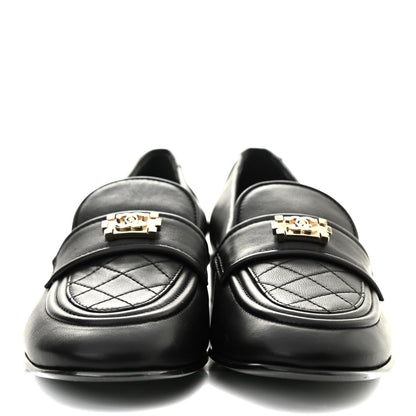 Chanel Lambskin Quilted Womens CC Loafers 41 Black 2 of 12