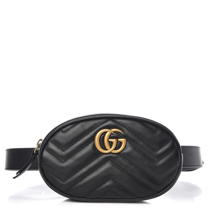 Gucci Calfskin Matelasse GG Marmont Belt Bag 85 34 Black 1 of 9
