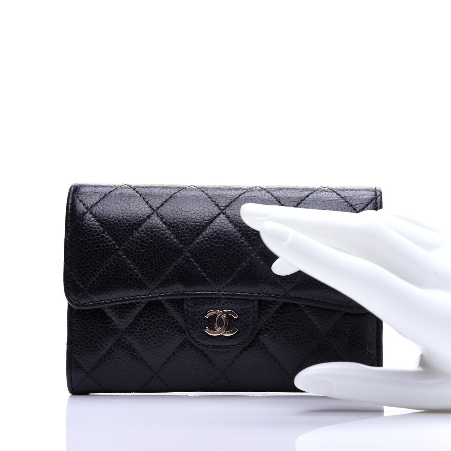 Caviar Quilted Small Flap Wallet Black