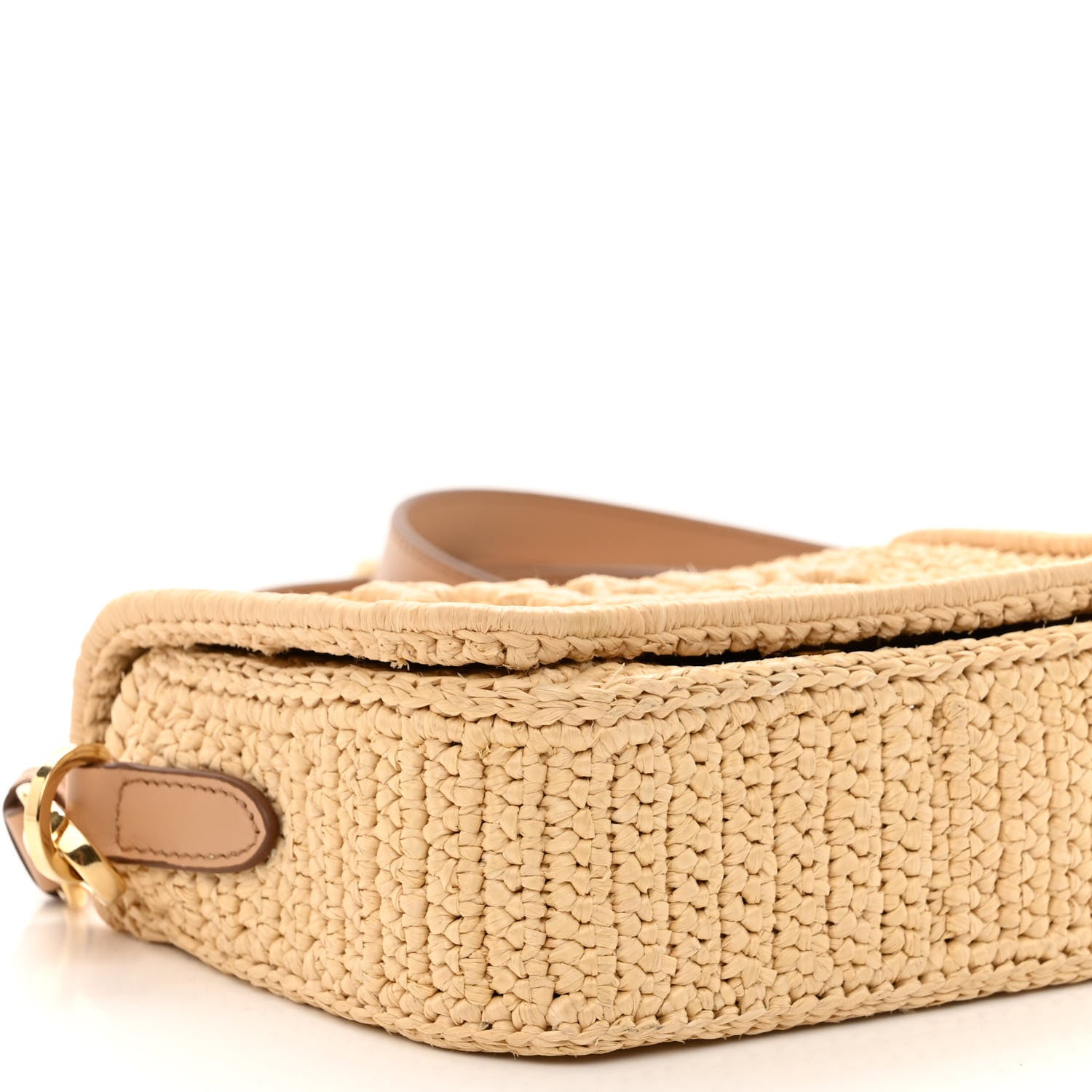 Prada Yarn Raffia Effect Crochet Logo Embroidered Flap Shoulder Bag Naturale 8 of 9