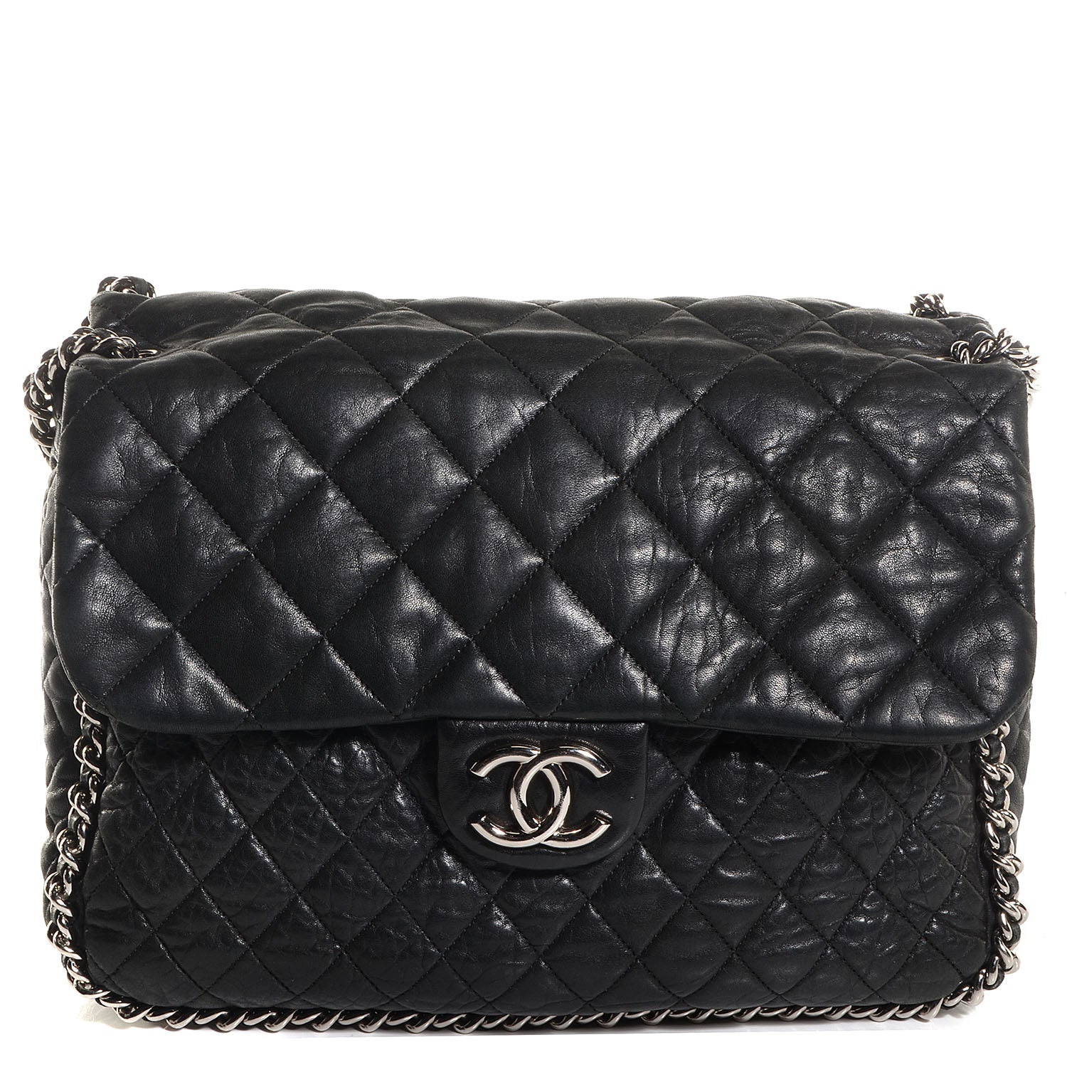 Chanel Crumpled Lambskin Chain Around Maxi Flap Bag Black 1 of 7