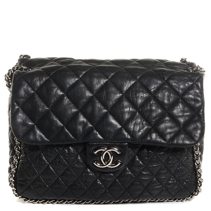 Chanel Crumpled Lambskin Chain Around Maxi Flap Bag Black 1 of 7