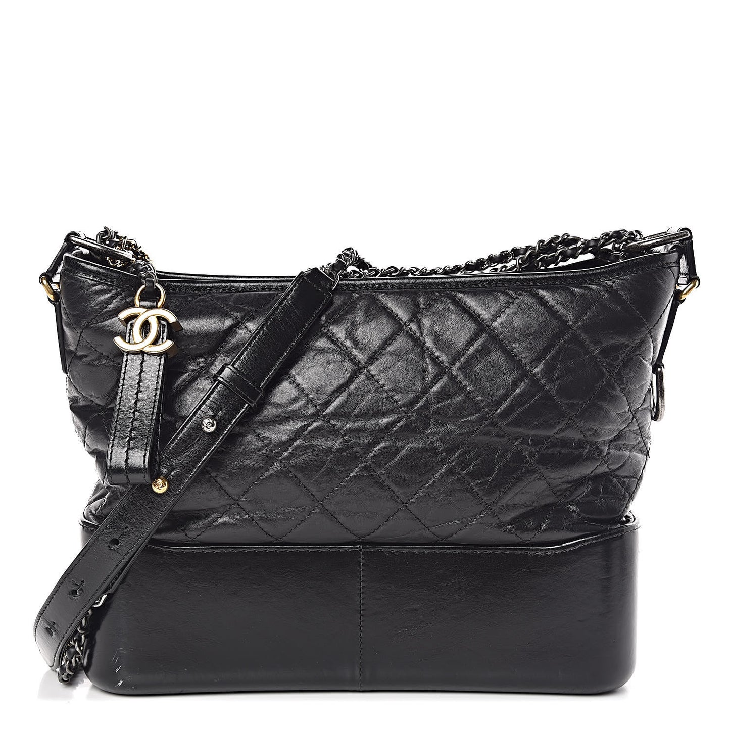 Aged Calfskin Quilted Medium Gabrielle Hobo Black