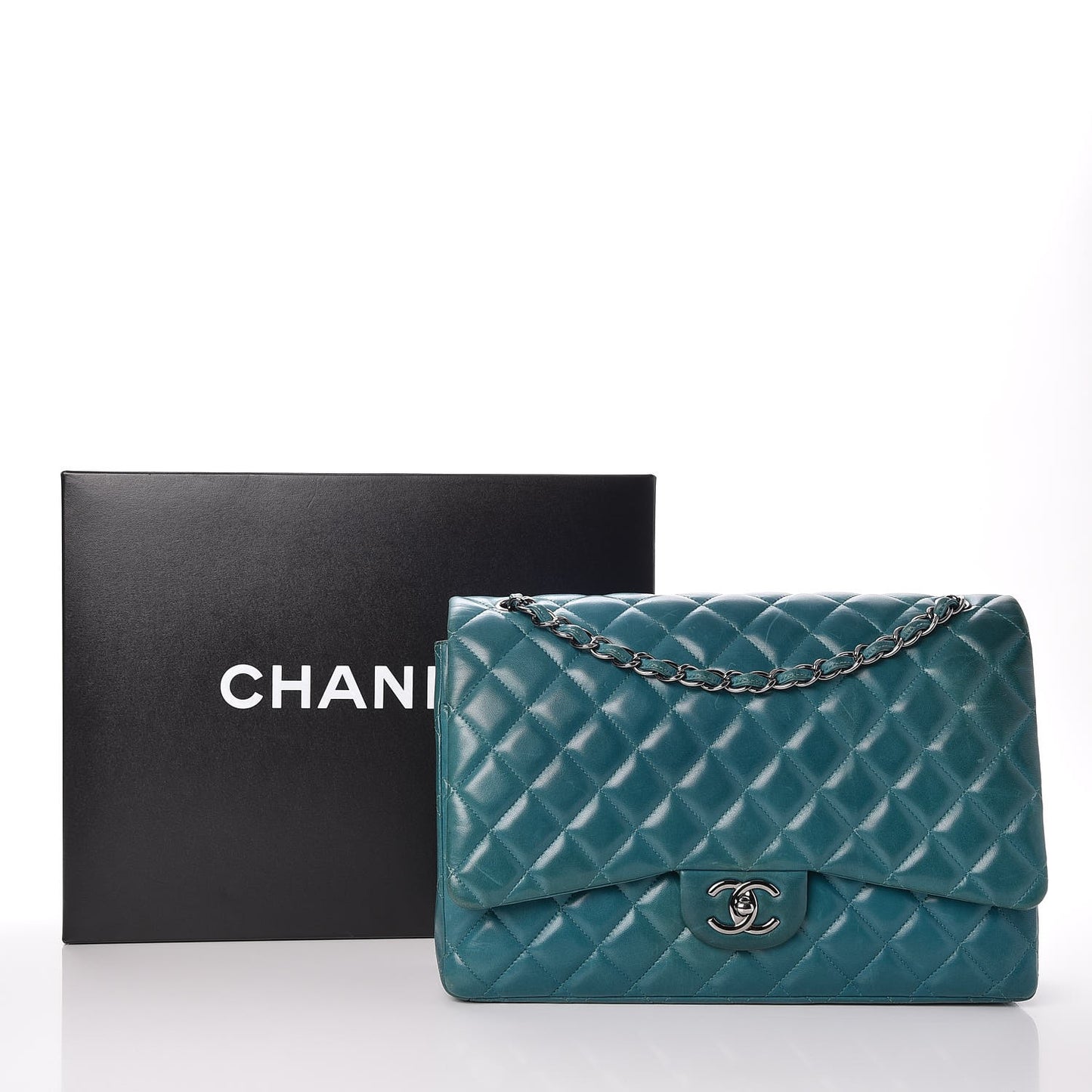 Lambskin Quilted Maxi Double Flap Turquoise