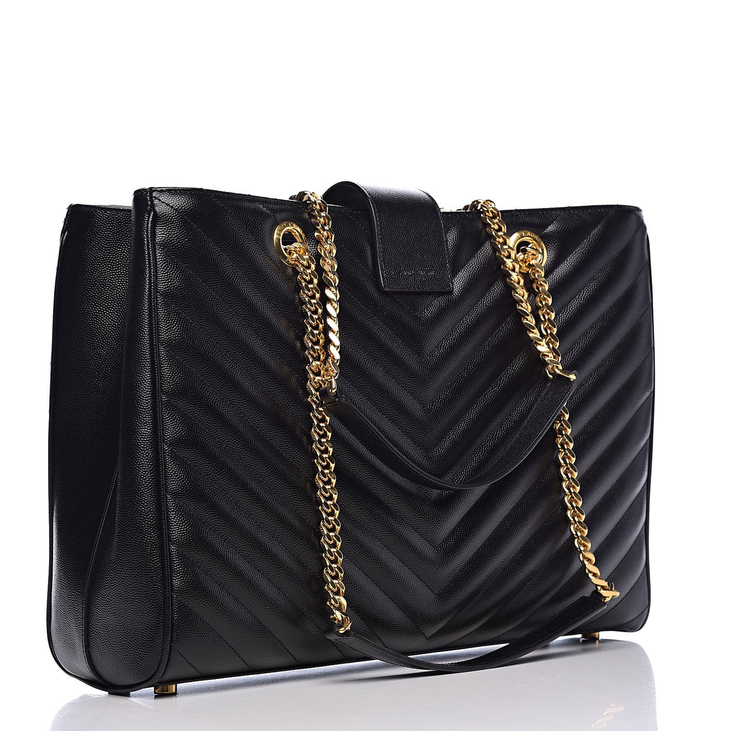 Grain De Poudre Matelasse Chevron Monogram Shopping Bag Black