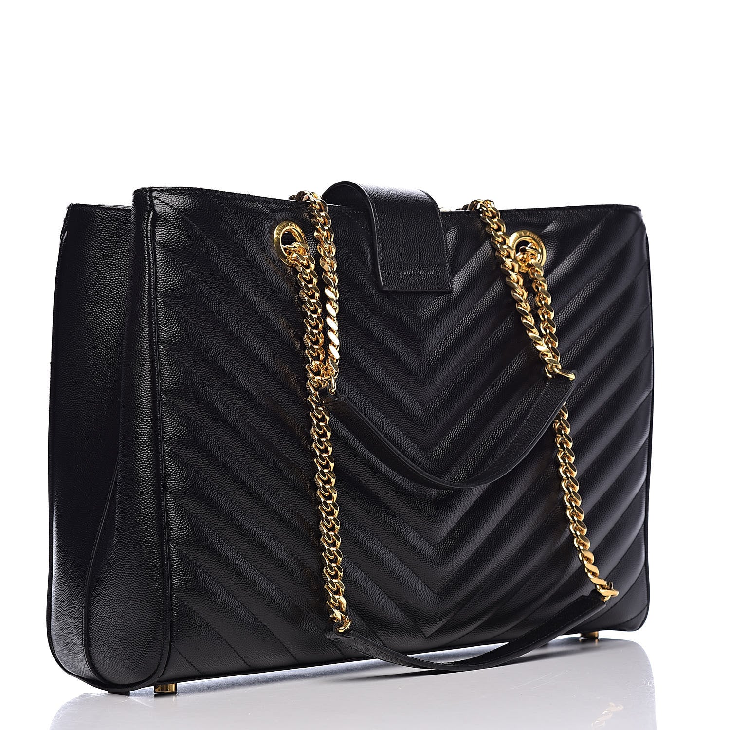Saint Laurent Grain De Poudre Matelasse Chevron Monogram Shopping Bag Black 3 of 14