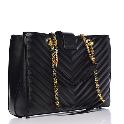 Saint Laurent Grain De Poudre Matelasse Chevron Monogram Shopping Bag Black 3 of 14