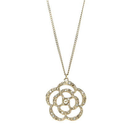 Chanel Crystal Pearl Camellia Necklace Gold 5 of 6