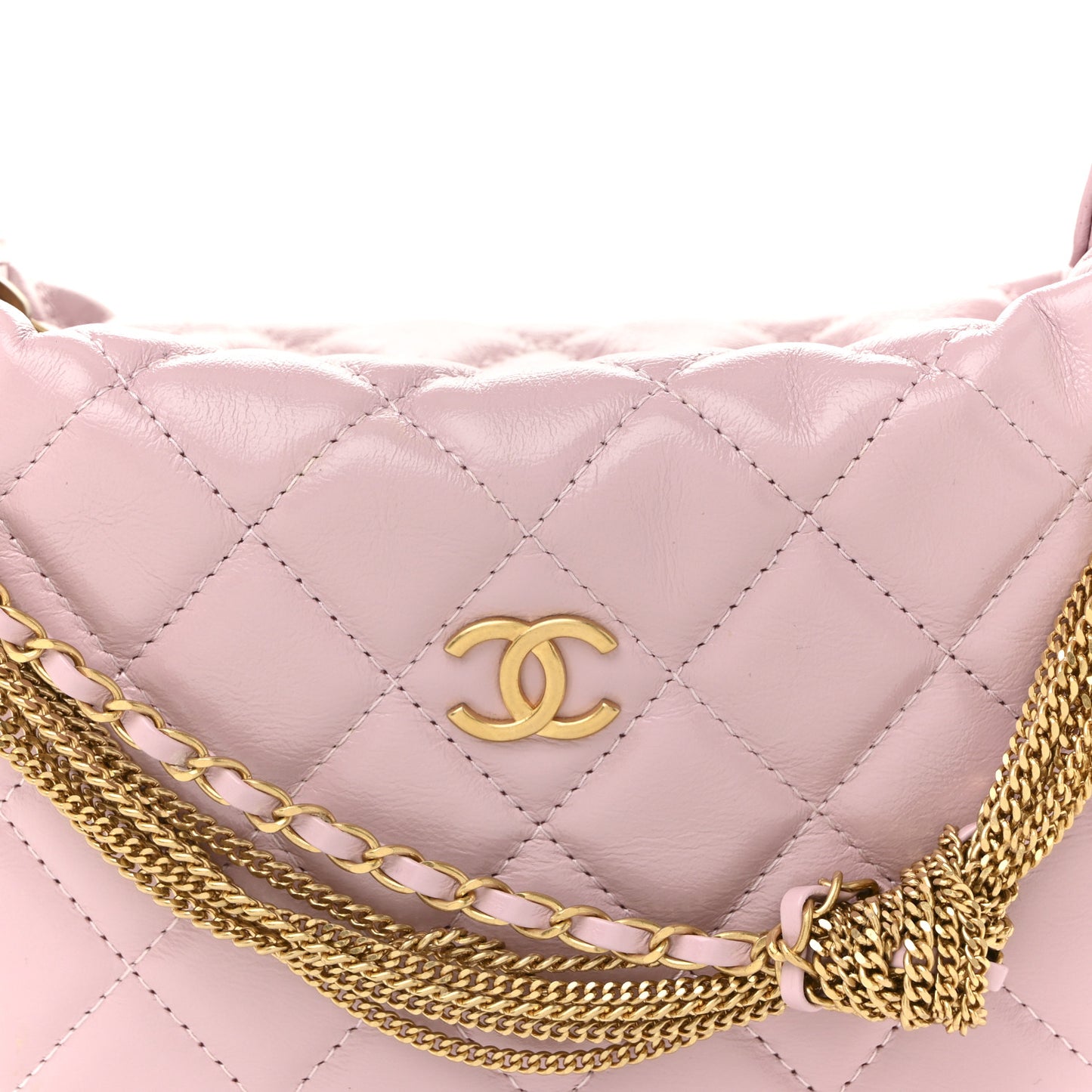 Shiny Crumpled Calfskin Quilted Precious Tie Hobo Pink