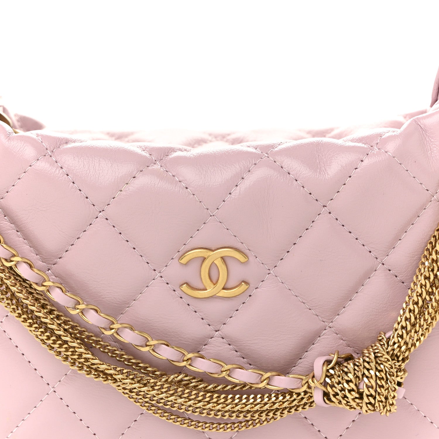 Chanel Shiny Crumpled Calfskin Quilted Precious Tie Hobo Pink 8 of 11