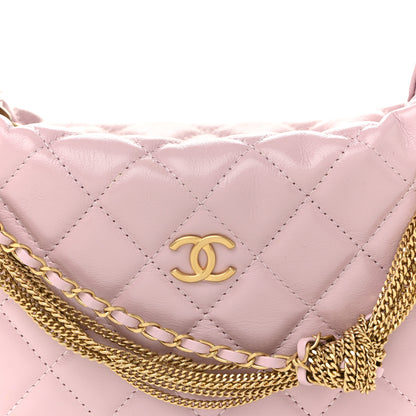 Chanel Shiny Crumpled Calfskin Quilted Precious Tie Hobo Pink 8 of 11