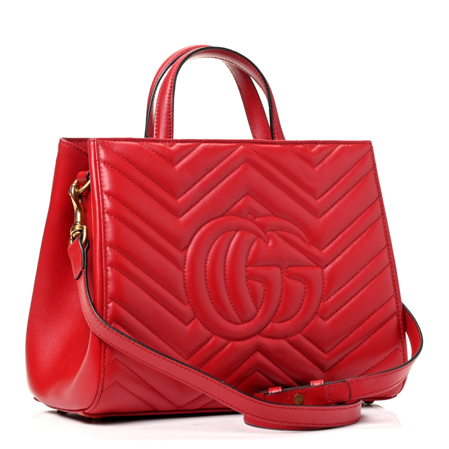 Gucci Calfskin Matelasse Small GG Marmont Tote Hibiscus Red 2 of 4
