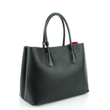 Prada Saffiano Cuir Large Double Bag Nero Black Ciliegia 3 of 8