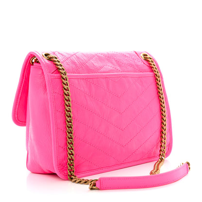 Saint Laurent Crinkled Calfskin Matelasse Monogram Medium Niki Chain Satchel Rose Glow 3 of 10