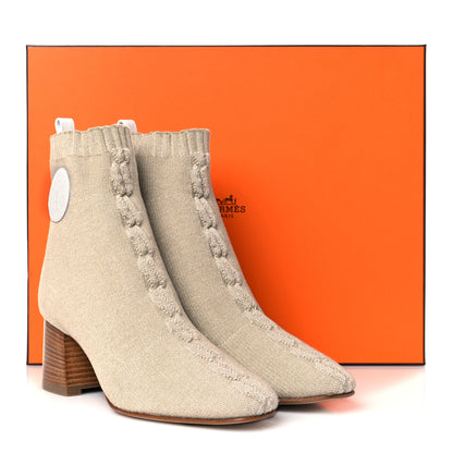 Hermes Knit Calfskin Volver 60 Ankle Boots 37 Nocciola 8 of 8