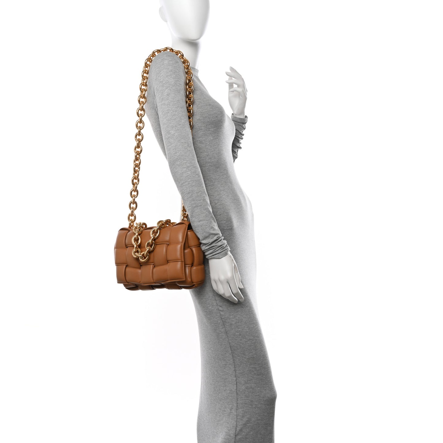 Lambskin Maxi Intreccio Padded Chain Cassette Crossbody Bag Caramel
