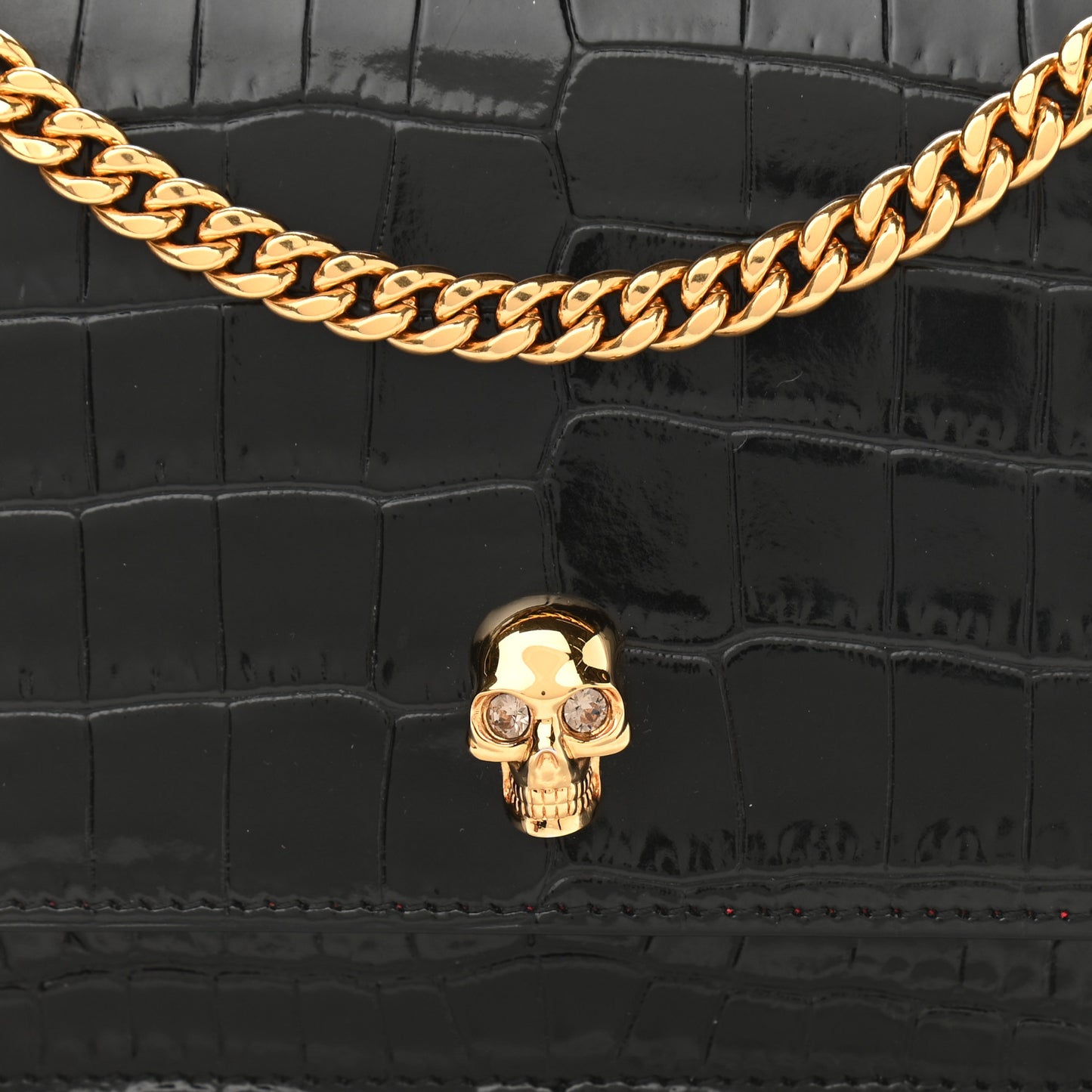 Calfskin Crocodile Embossed Skull Mini Crossbody Bag Black