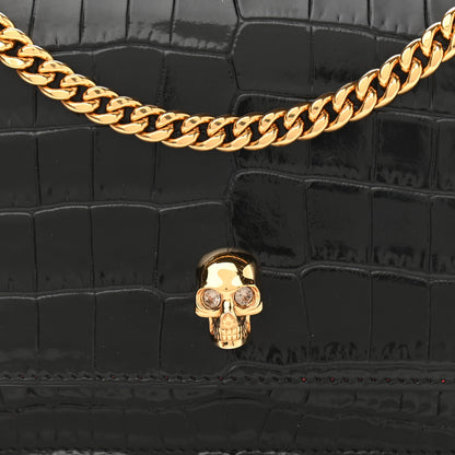 Alexander McQueen Calfskin Crocodile Embossed Skull Mini Crossbody Bag Black 7 of 9