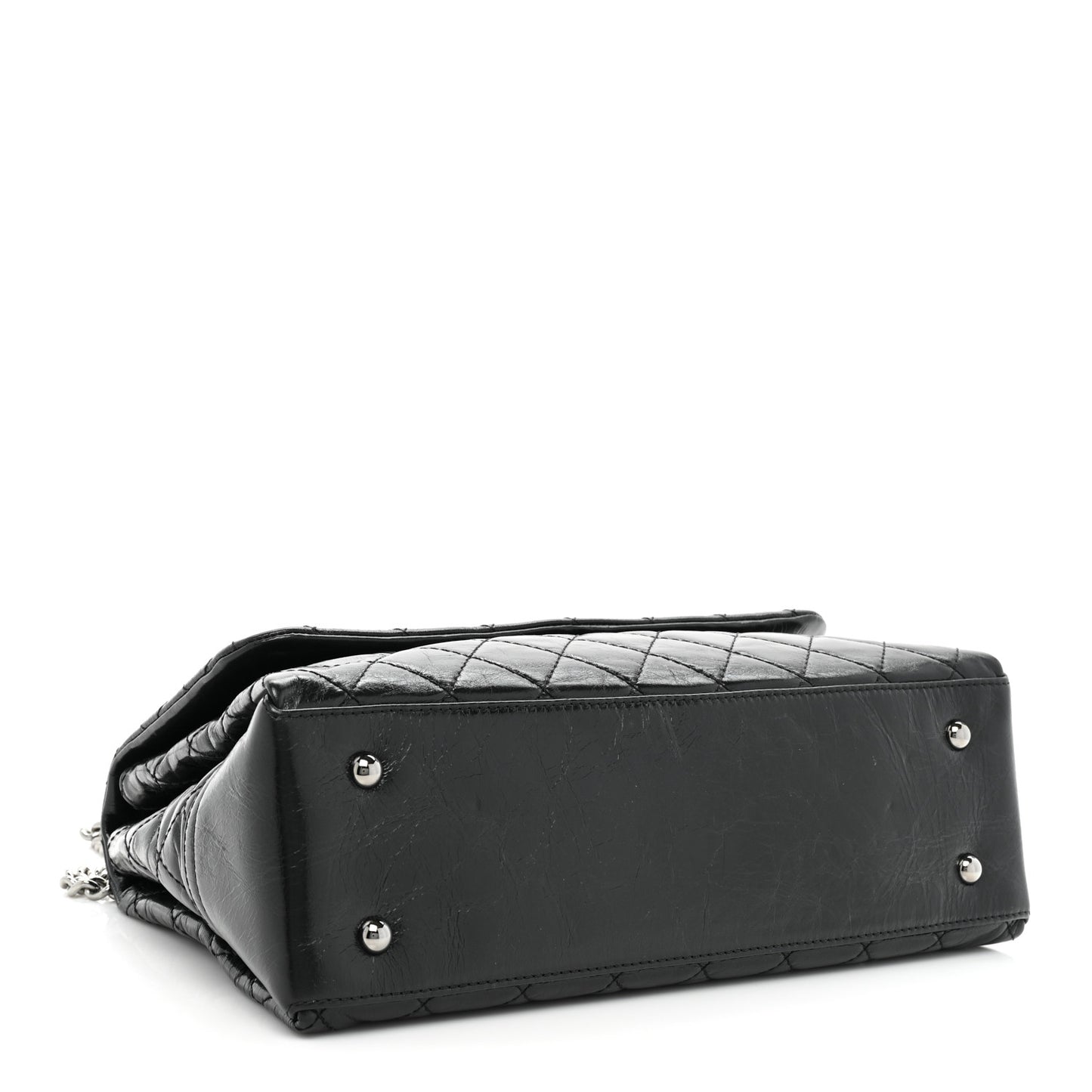 Glazed Calfskin Quilted Large Lady Pearly Flap Black