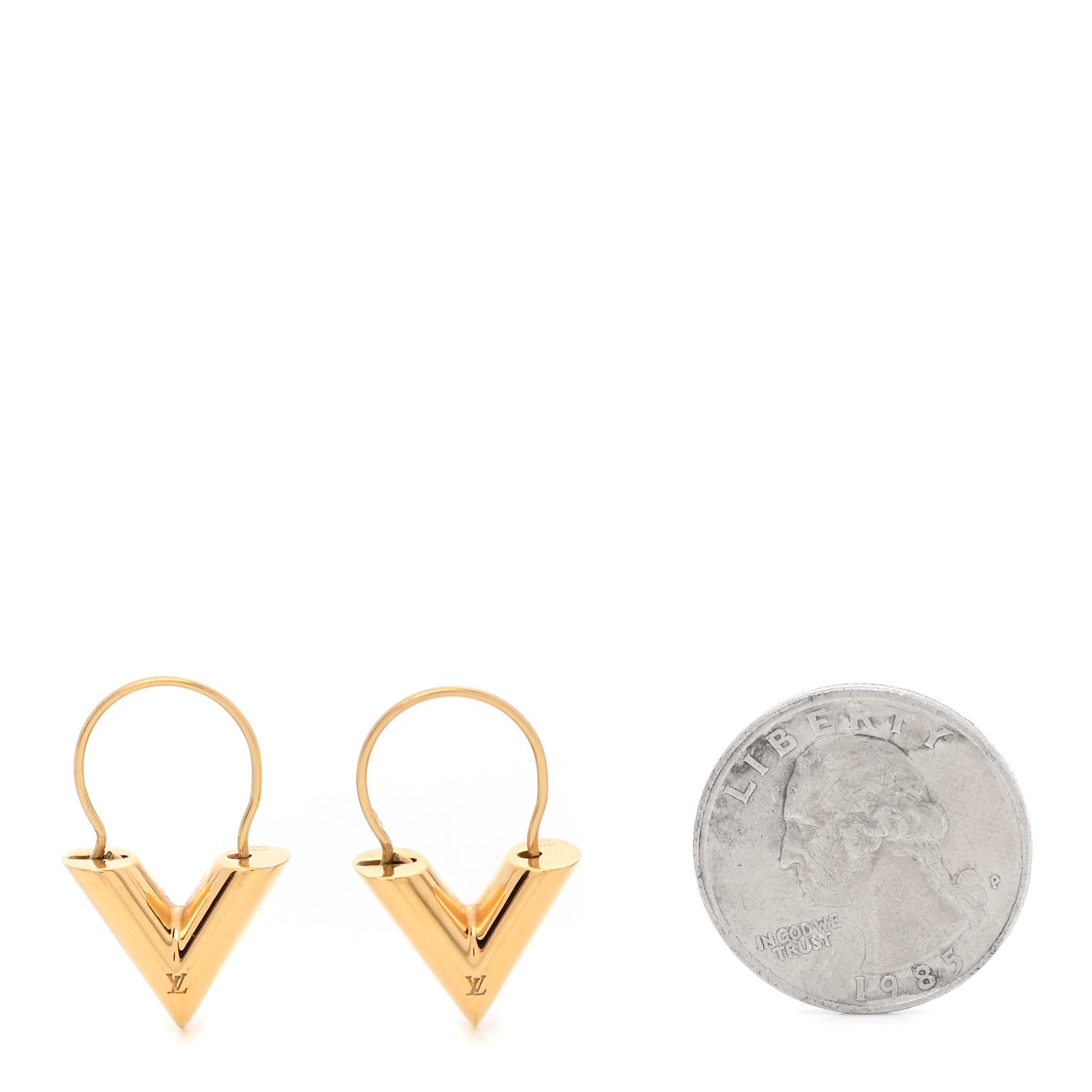 Louis Vuitton Brass Essential V Hoop Earrings Gold 2 of 4
