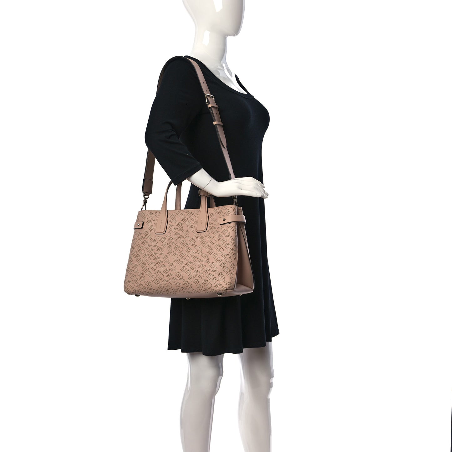 Calfskin Perforated Medium Banner Tote Chalk Pale Pink