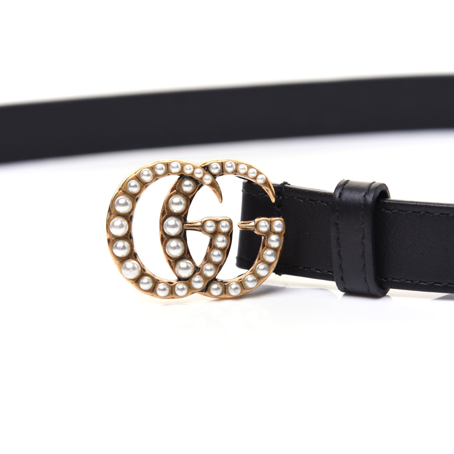 Gucci Moon Calfskin Pearl Double G 20mm Belt 80 32 Black Cream 8 of 9