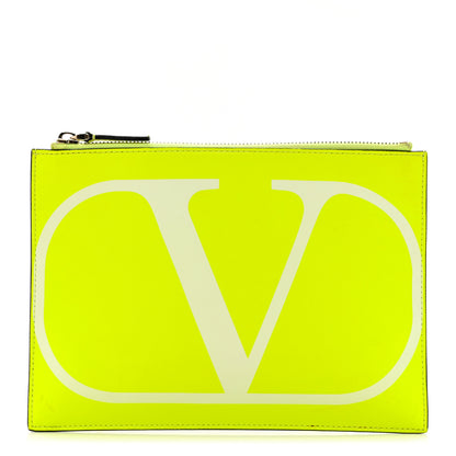 Valentino Garavani Calfskin Large VLogo Flat Zip Pouch Lime White 1 of 6