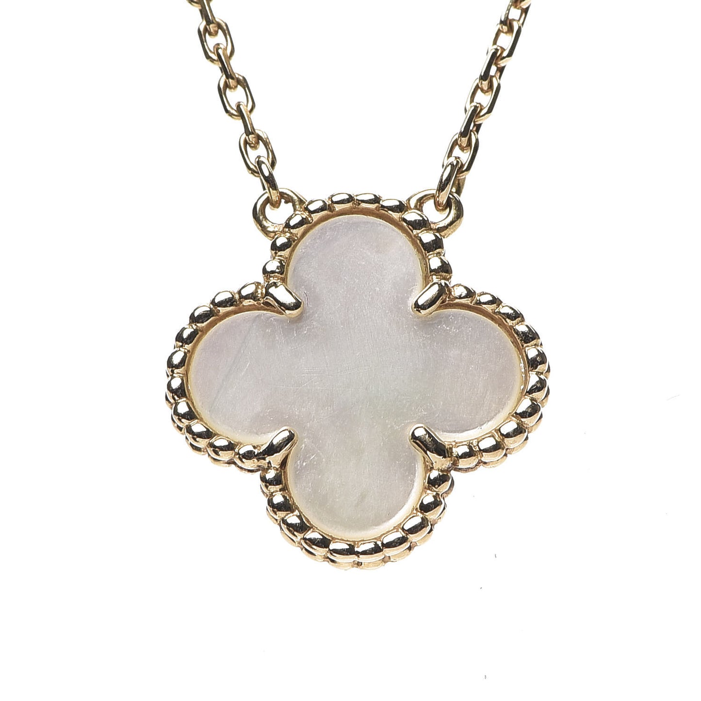 18K Yellow Gold Mother of Pearl Vintage Alhambra Pendant Necklace