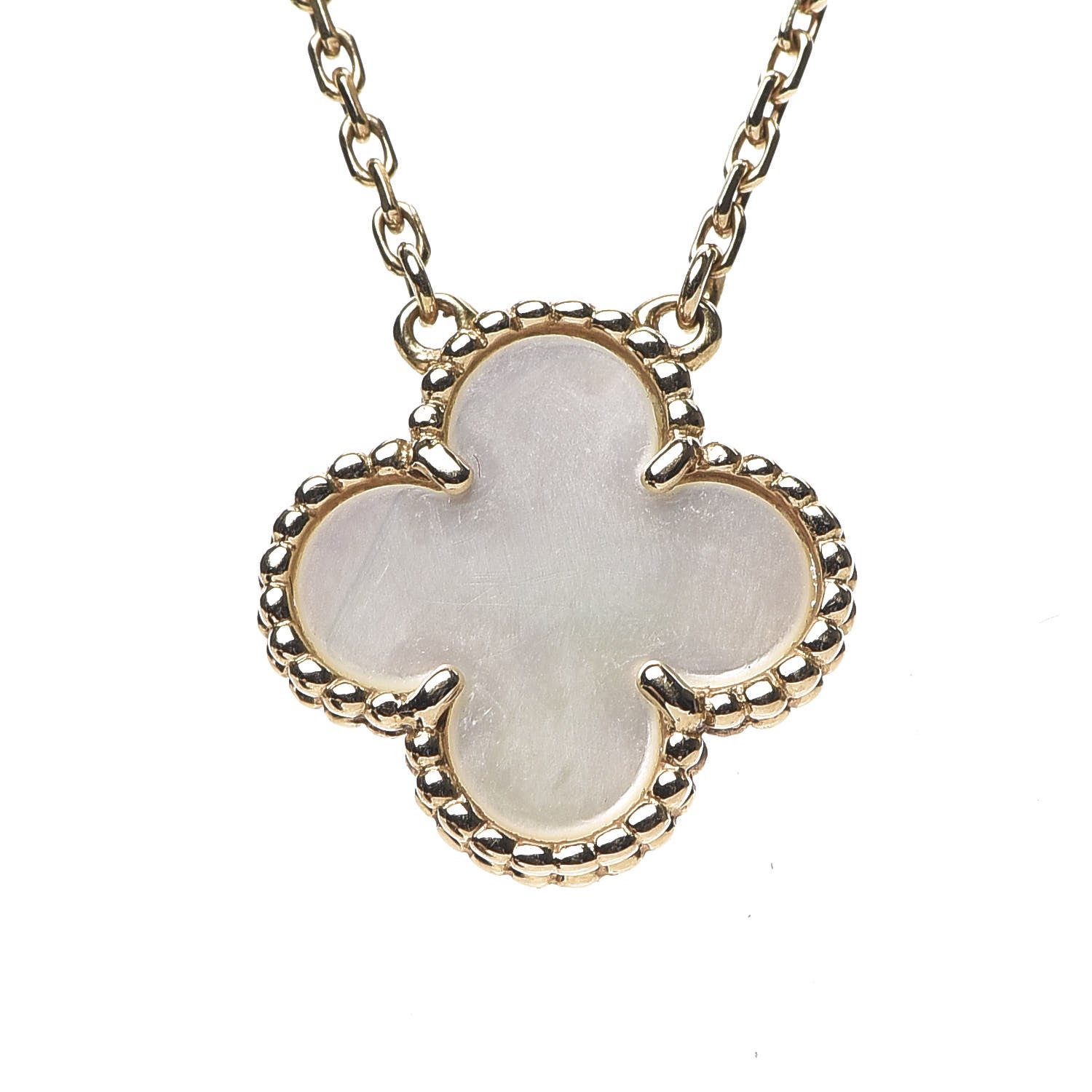 Van Cleef & Arpels 18K Yellow Gold Mother of Pearl Vintage Alhambra Pendant Necklace 4 of 6
