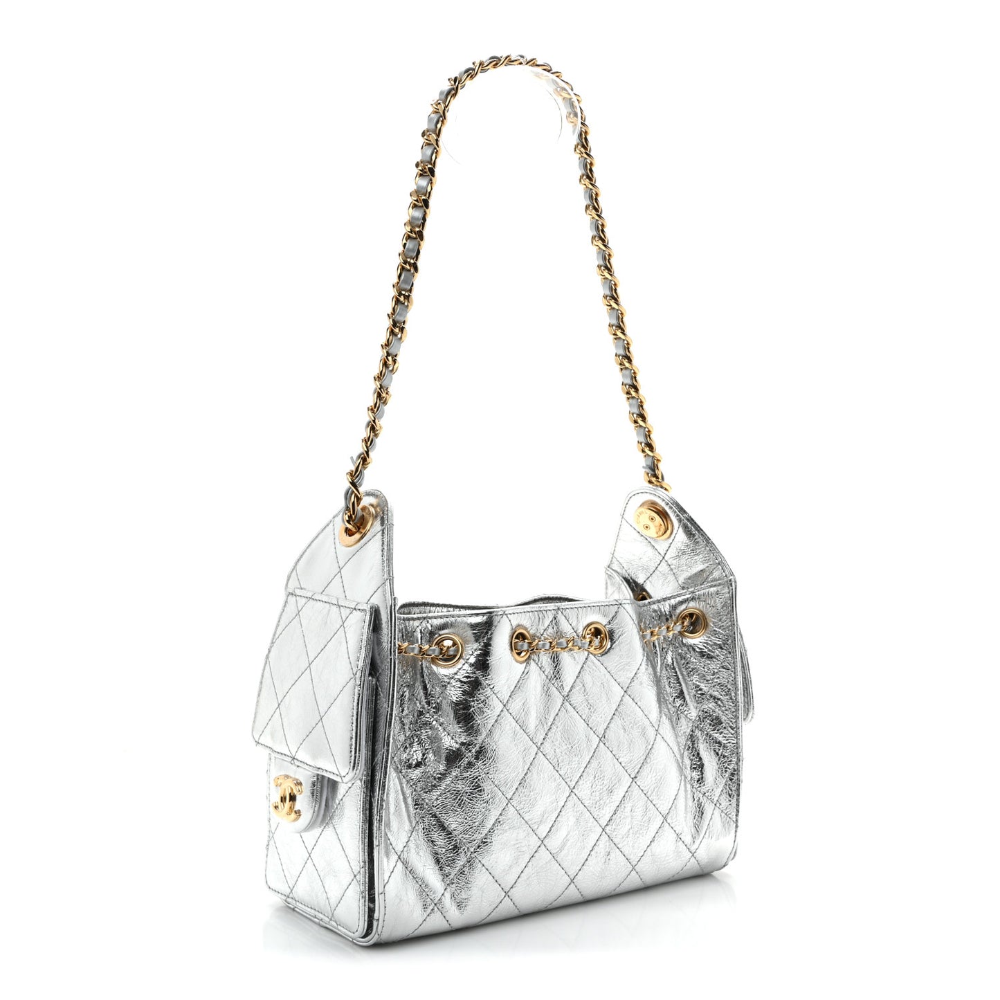 Metallic Aged Calfskin Quilted Mini Chanel 25 Handbag Silver