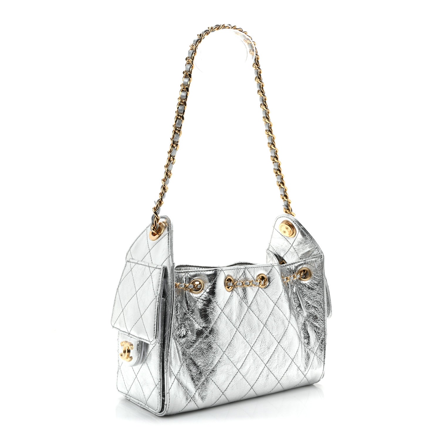 Chanel Metallic Aged Calfskin Quilted Mini Chanel 25 Handbag Silver 3 of 11