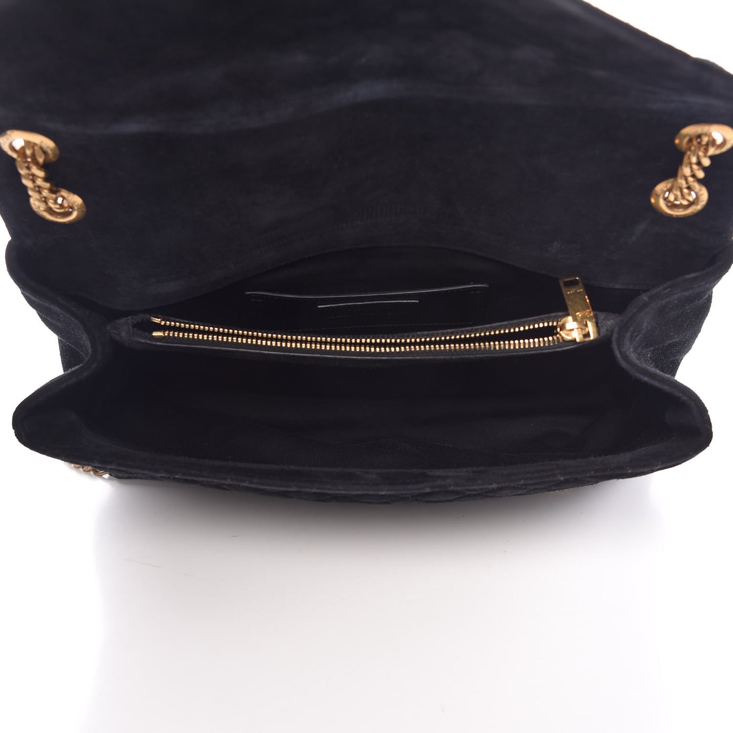 Suede Mixed Matelasse Triquilt Large Monogram Envelope Satchel Black