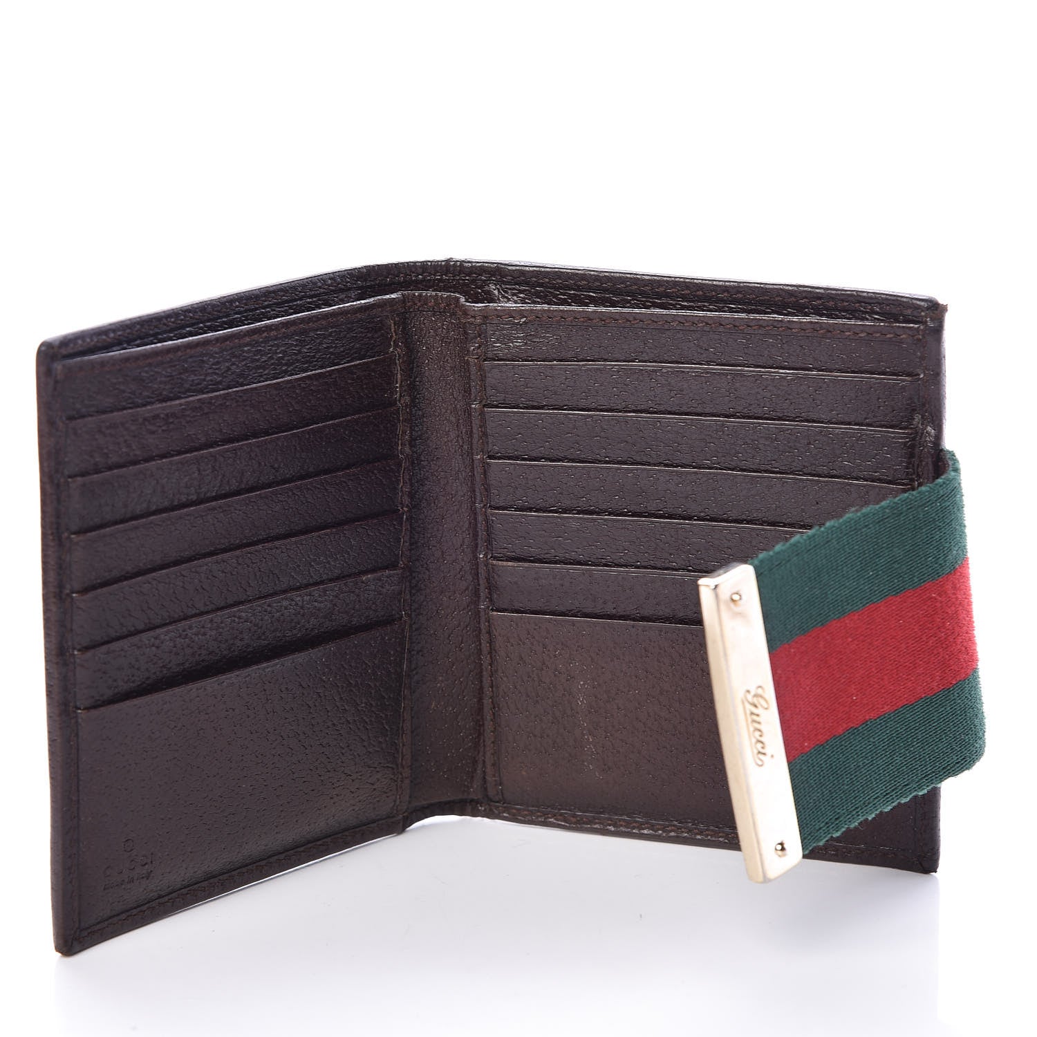 Gucci Monogram Ladies Web French Flap Wallet Dark Brown 4 of 10