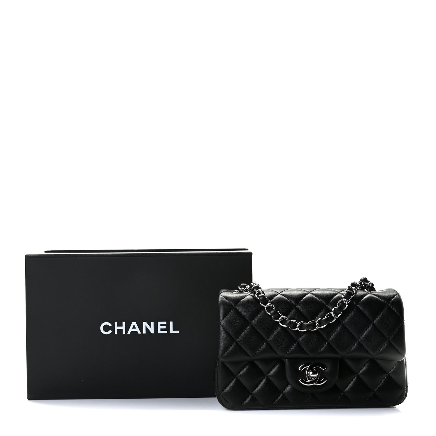Lambskin Quilted Mini Rectangular Flap Black