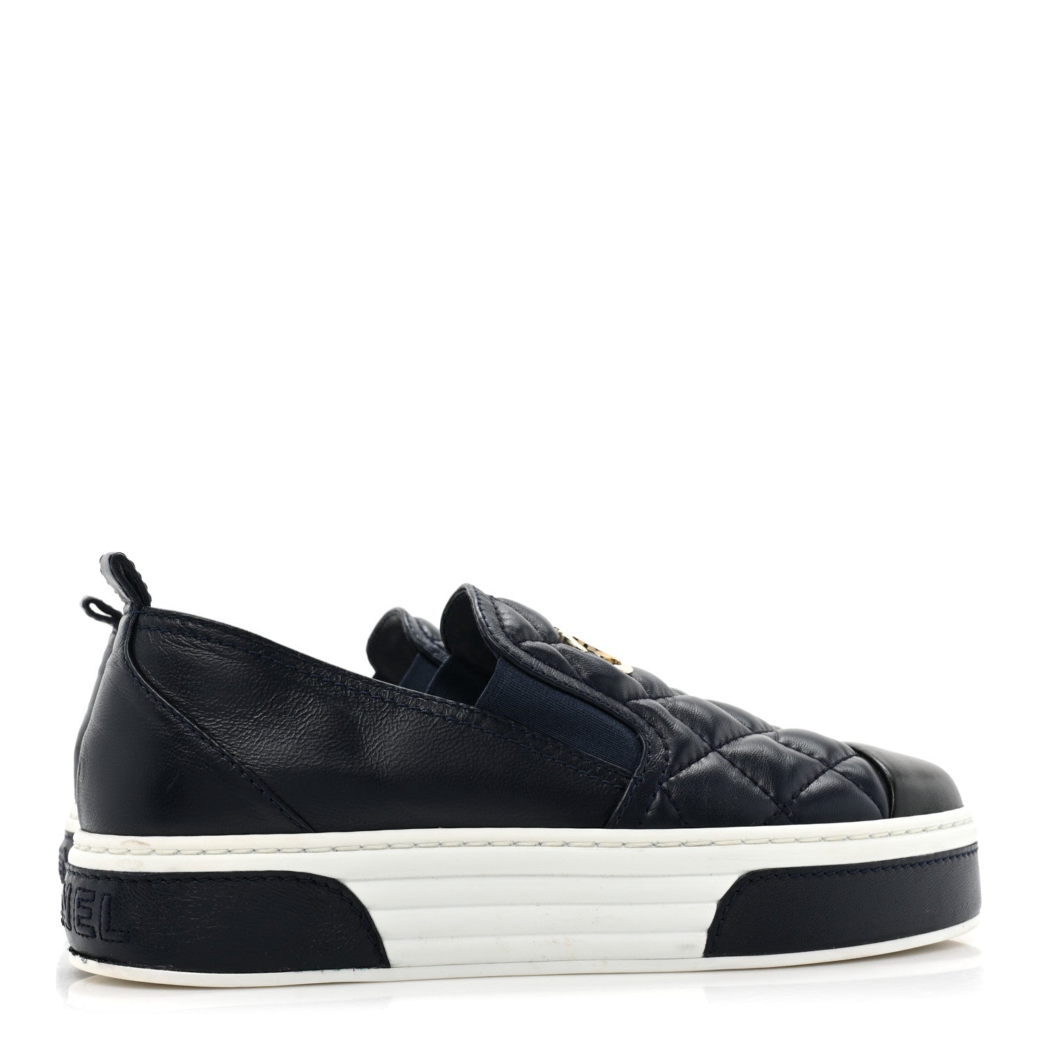Chanel Lambskin Quilted Womens CC Stroll Sneakers 37 Dark Blue Black 5 of 9