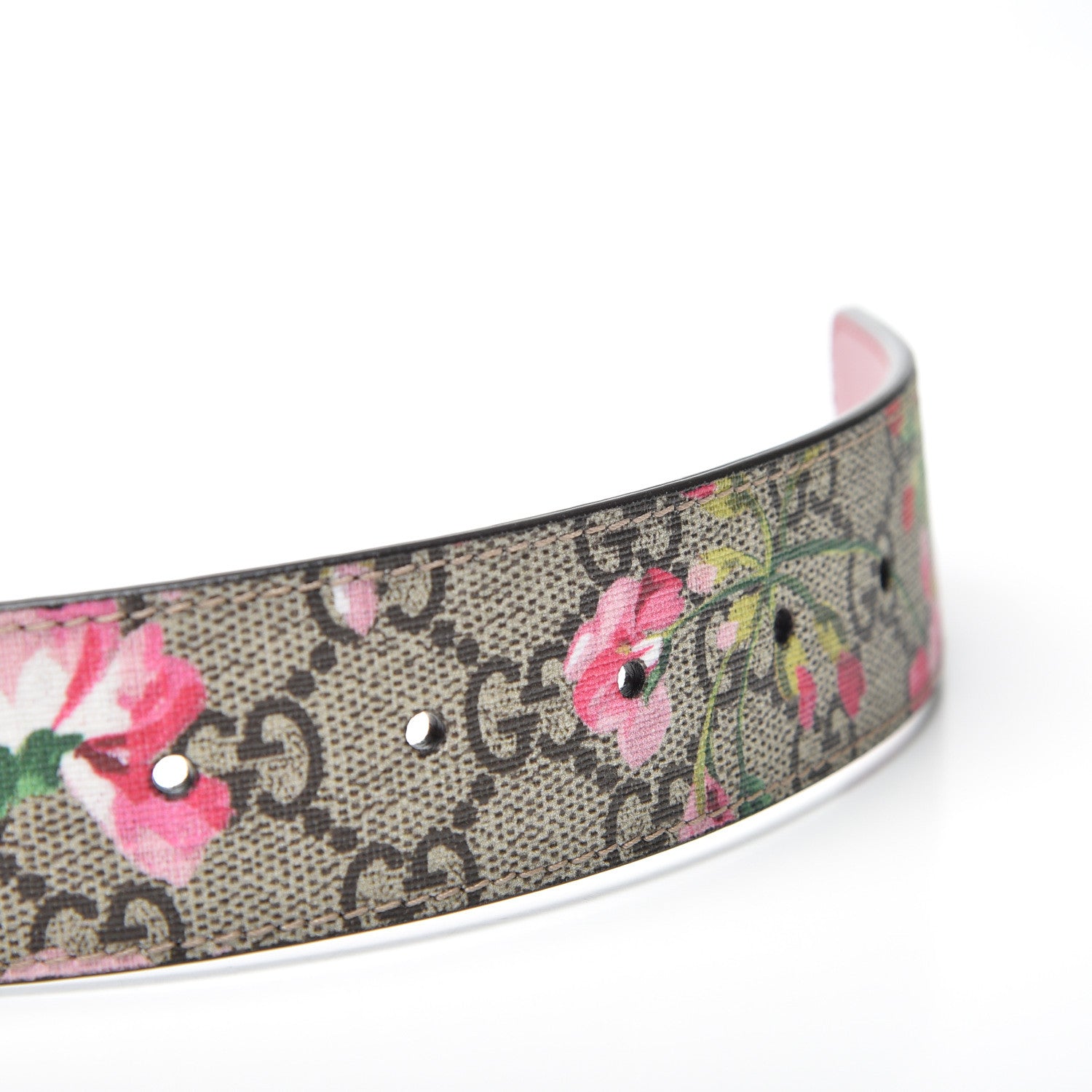 Gucci GG Supreme Monogram Blooms Moon Calfskin Interlocking G 37mm Belt 90 36 Beige Ebony Multicolor Dry Rose 4 of 5