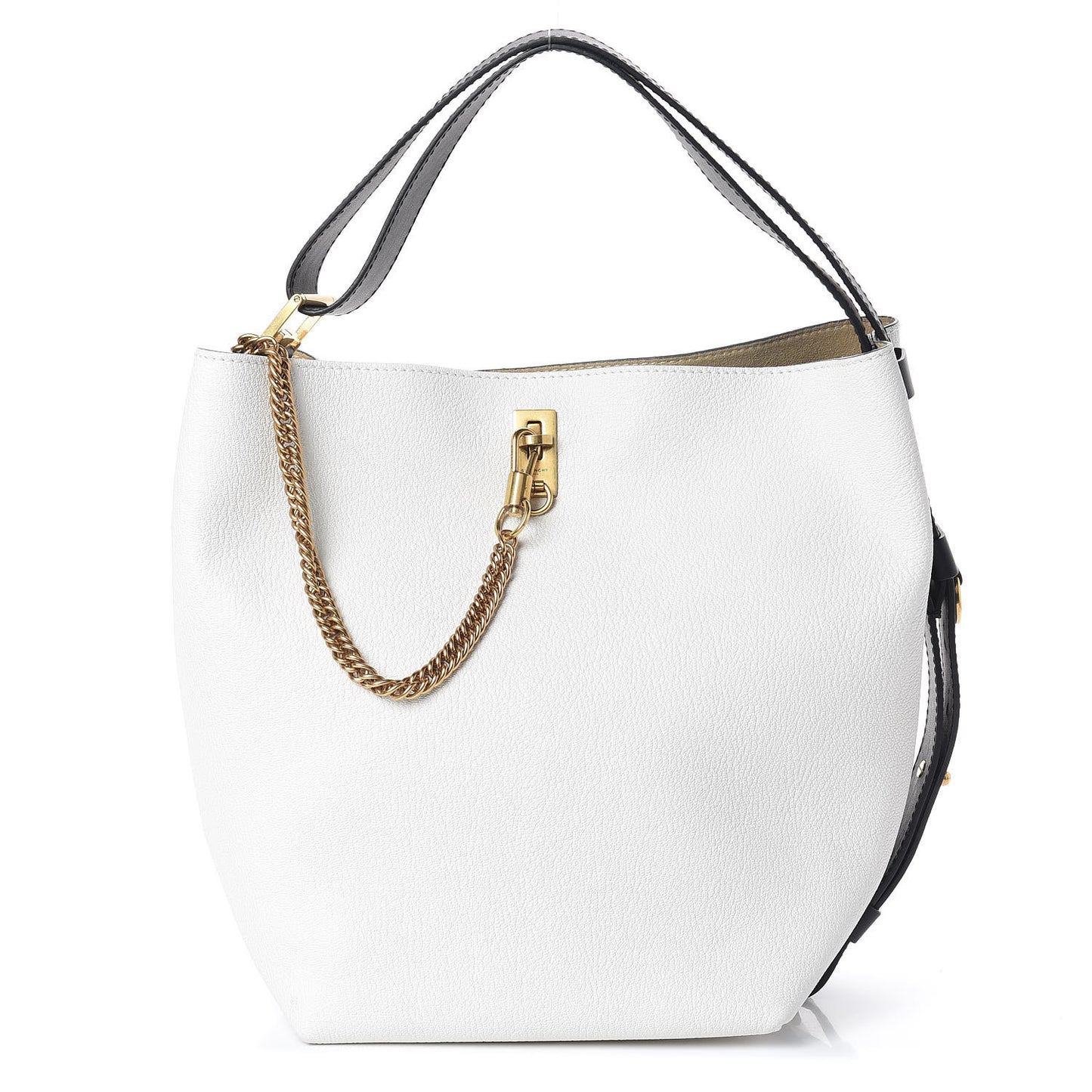 Grained Calfskin Medium GV Bucket Bag White