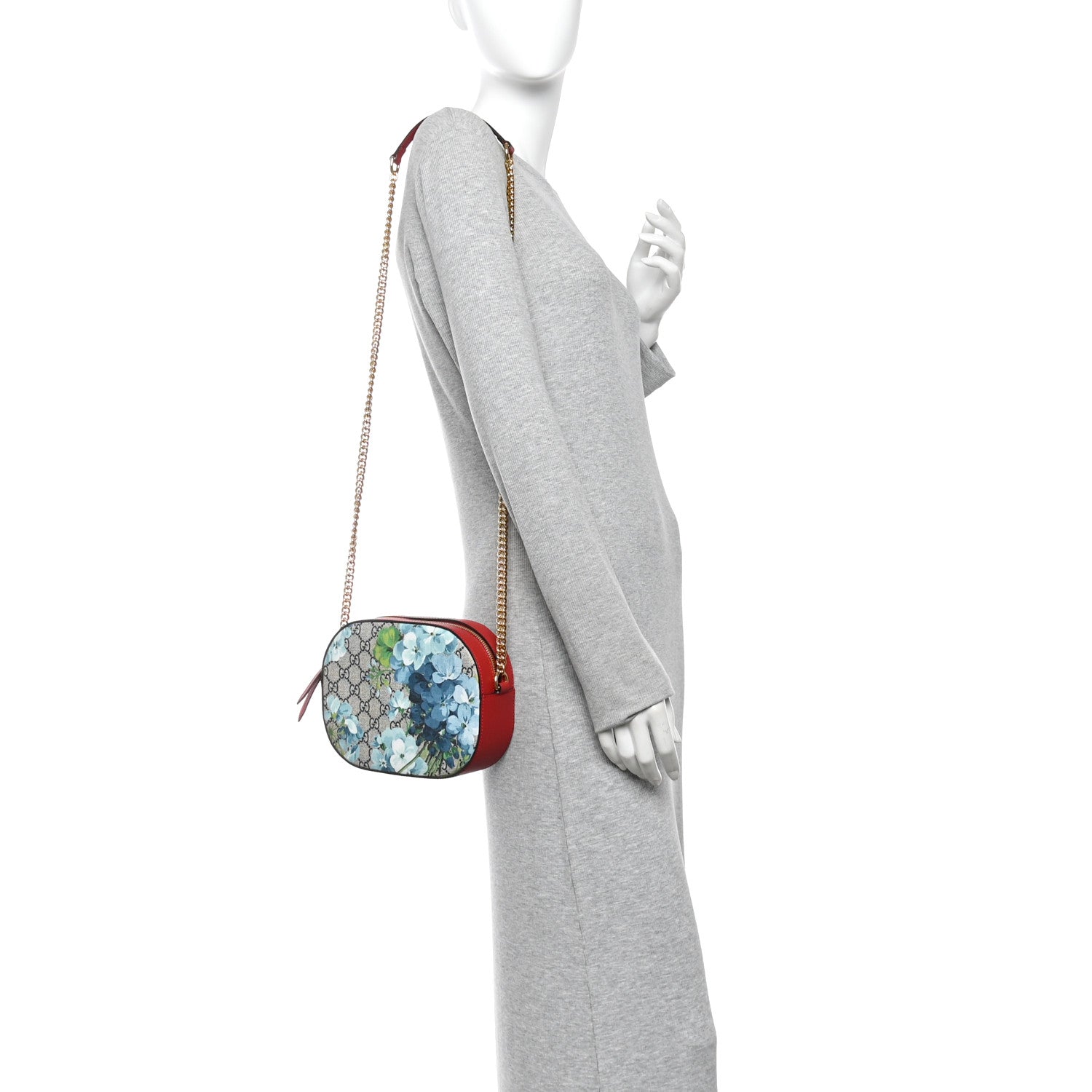 Gucci GG Supreme Monogram Blooms Mini Chain Shoulder Bag Beige Blue Navy Hibiscus Red 2 of 10