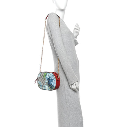Gucci GG Supreme Monogram Blooms Mini Chain Shoulder Bag Beige Blue Navy Hibiscus Red 2 of 10