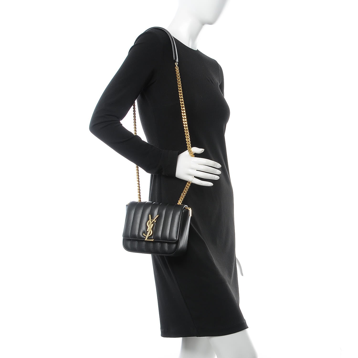 Saint Laurent Lambskin Matelasse Monogram Small Vicky Chain Bag Black 2 of 8