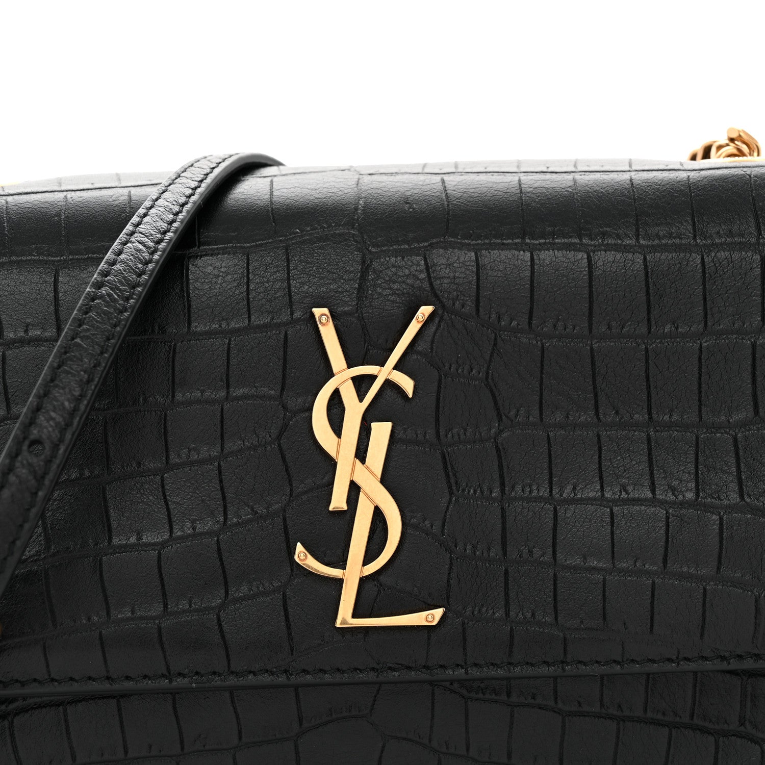 Saint Laurent Calfskin Crocodile Embossed Monogram Small Sunset Black 8 of 11