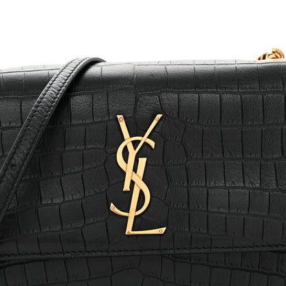 Saint Laurent Calfskin Crocodile Embossed Monogram Small Sunset Black 8 of 11