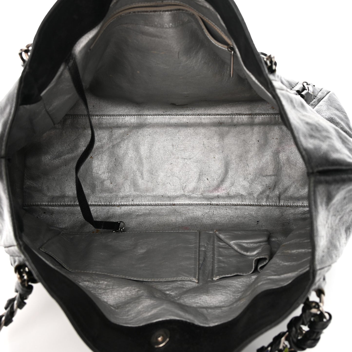 Glazed Calfskin East West Modern Chain Tote Black
