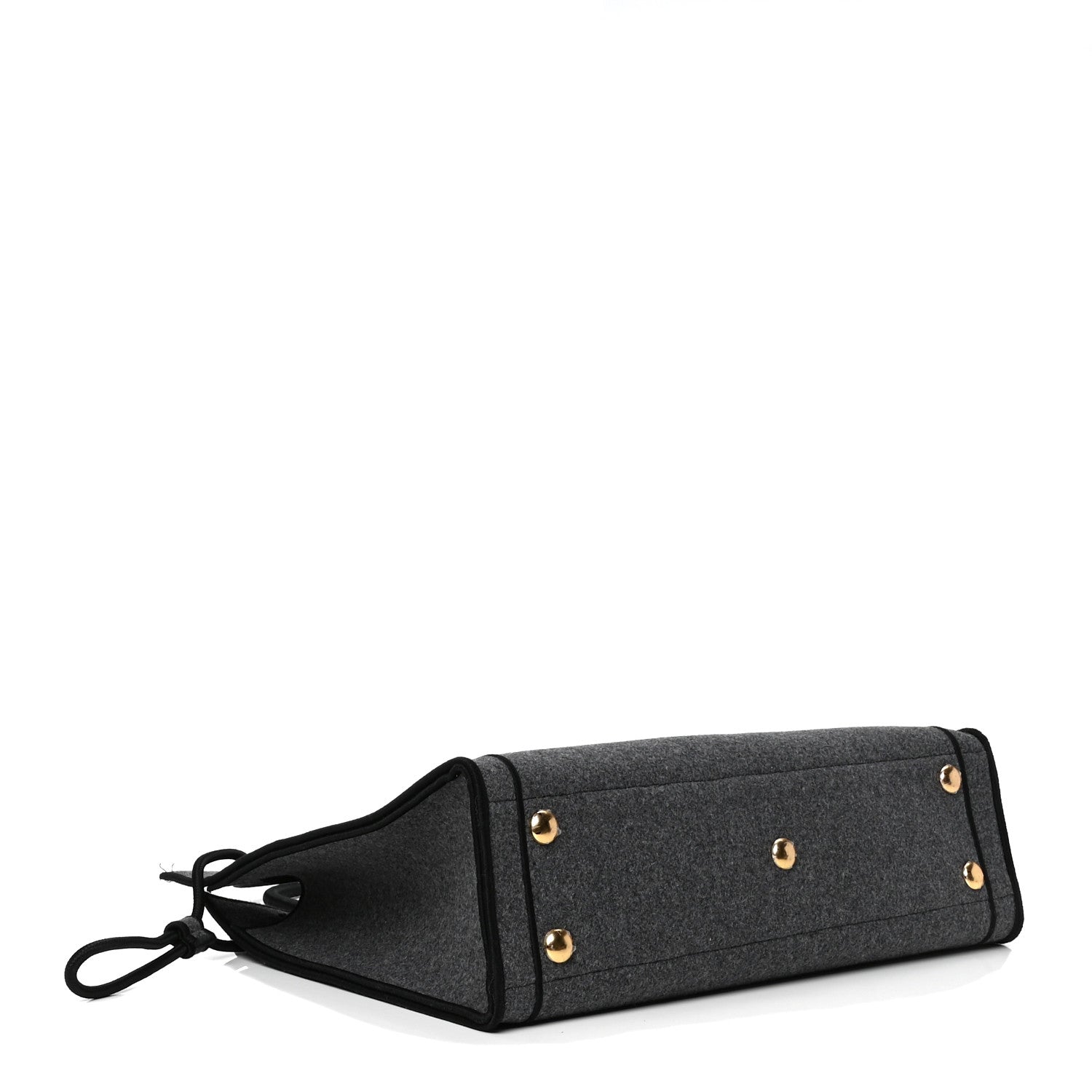 Fendi Melange Flannel Satin Logo Embroidered Threaded Edge Shopping Tote Grigio Black 3 of 5