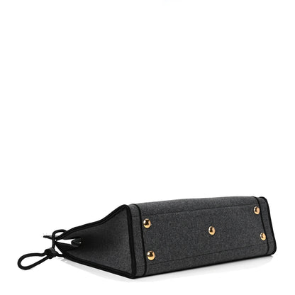 Fendi Melange Flannel Satin Logo Embroidered Threaded Edge Shopping Tote Grigio Black 3 of 5