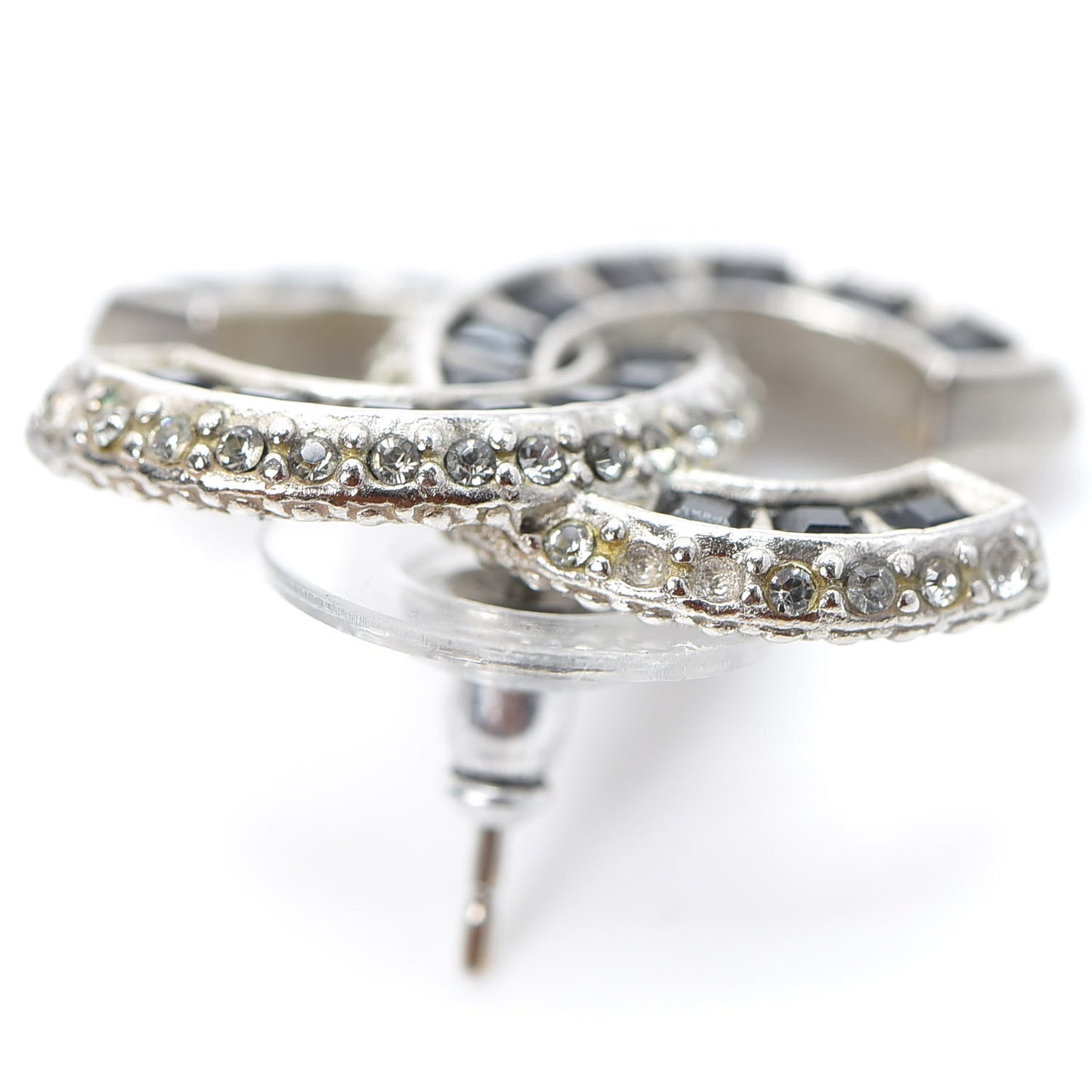 Baguette Crystal CC Earrings Black Silver