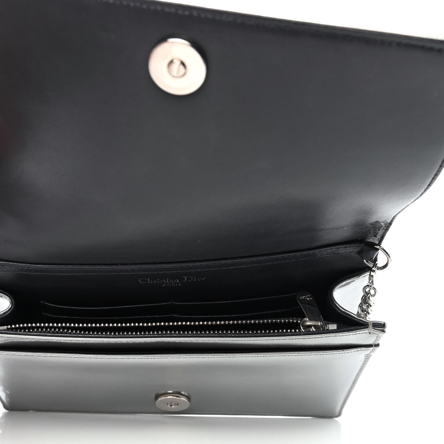Christian Dior Metallic Patent Micro-Cannage Diorama Wallet on Chain Pouch Silver 4 of 4